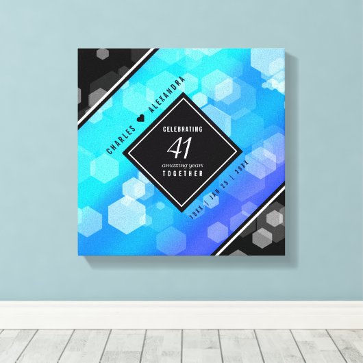 Elegant 41st Blue Topaz Wedding Jubileum Canvas Afdruk (Insitu (Houten vloer))