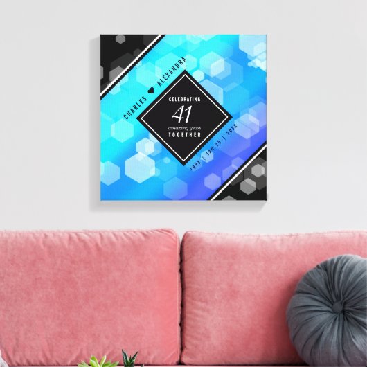 Elegant 41st Blue Topaz Wedding Jubileum Canvas Afdruk (Insitu (Woonkamer))