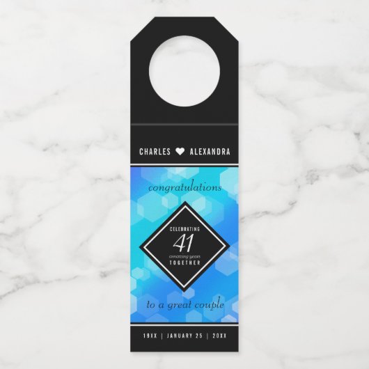 Elegant 41st Blue Topaz Wedding Jubileum Flessenhanger (Achterkant)