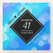 Elegant 41st Blue Topaz Wedding Jubileum Glazen Onderzetter (Voorkant)