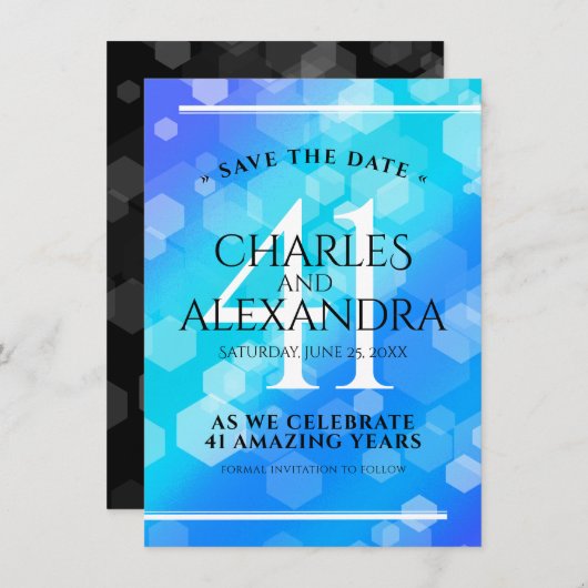 Elegant 41st Blue Topaz Wedding Jubileum Save T Save The Date (Voorkant / Achterkant)