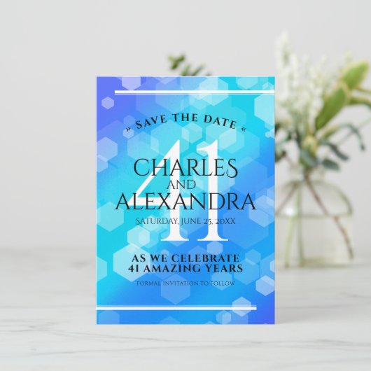 Elegant 41st Blue Topaz Wedding Jubileum Save T Save The Date (Staand voorkant)