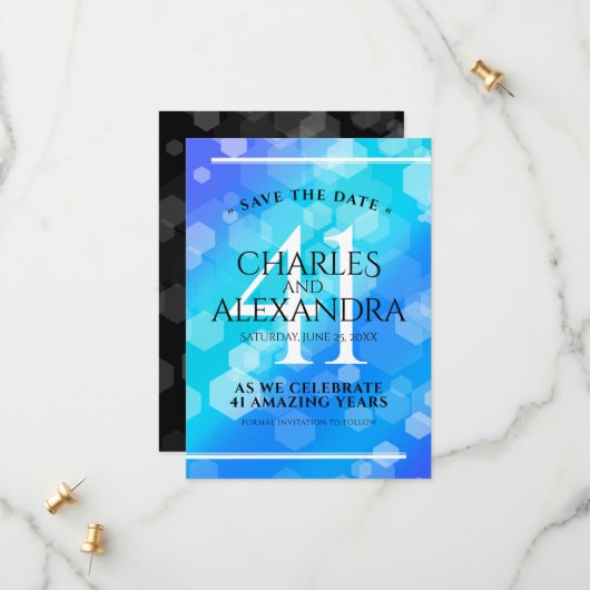 Elegant 41st Blue Topaz Wedding Jubileum Save T Save The Date (Voorkant / Achterkant in situ)