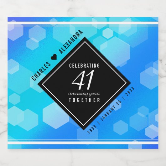 Elegant 41st Blue Topaz Wedding Jubileum Sparkling Wijnetiket (Enkel label)