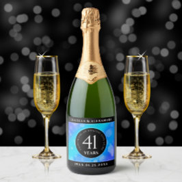 Elegant 41st Blue Topaz Wedding Jubileum Sparkling Wijnetiket