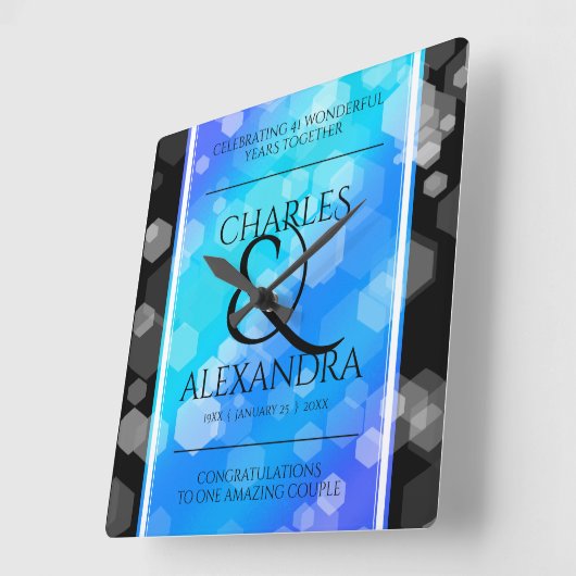 Elegant 41st Blue Topaz Wedding Jubileum Vierkante Klok (Hoek)