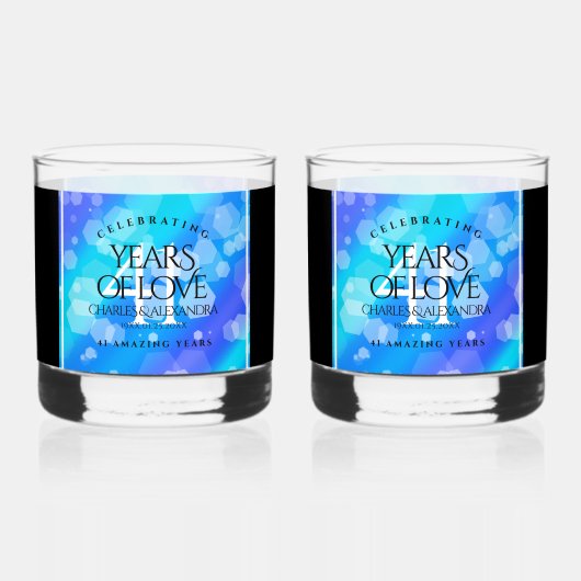 Elegant 41st Blue Topaz Wedding Jubileum Whisky Glas (Voorkant)
