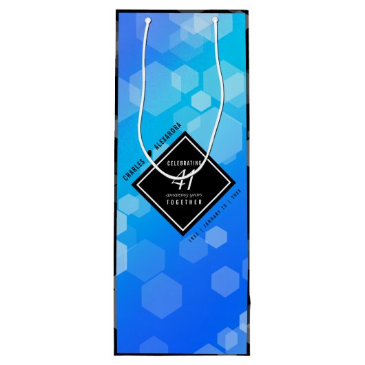 Elegant 41st Blue Topaz Wedding Jubileum Wijn Cadeautas (Achterkant)