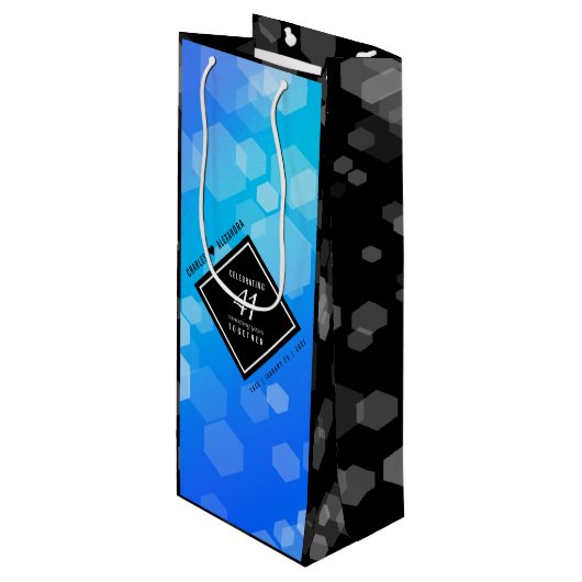 Elegant 41st Blue Topaz Wedding Jubileum Wijn Cadeautas (Voorkant Gekanteld)