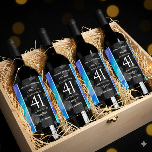 Elegant 41st Blue Topaz Wedding Jubileum Wijn Etiket