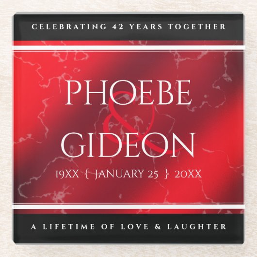 Elegant 42e Jasper Wedding Jubileum Glazen Onderzetter (Voorkant)