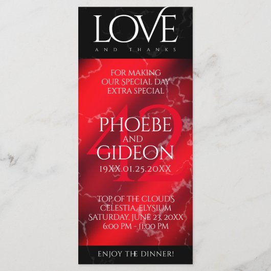 Elegant 42e Jasper Wedding Jubileum Menu (Achterkant)