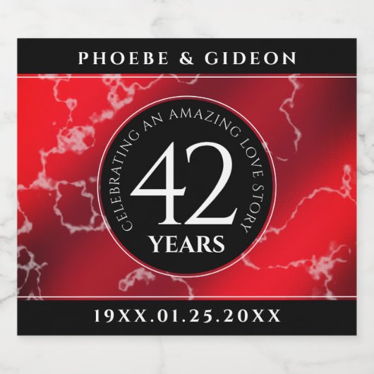 Elegant 42e Jasper Wedding Jubileum Sparkling Wijnetiket (Enkel label)