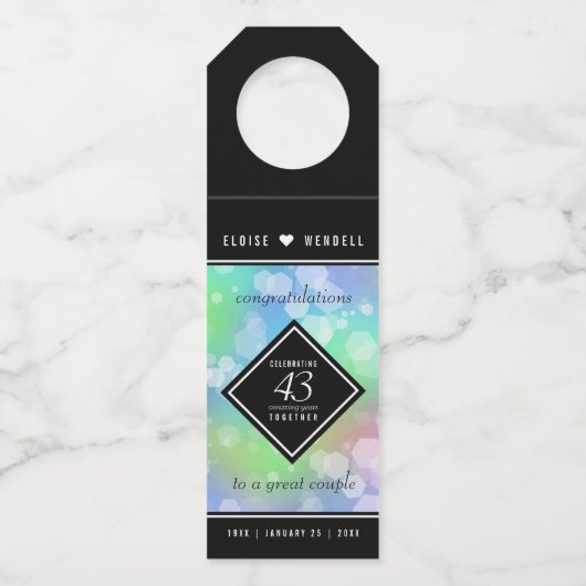 Elegant 43rd Opal Wedding Jubileum Celebration Flessenhanger (Voorkant)