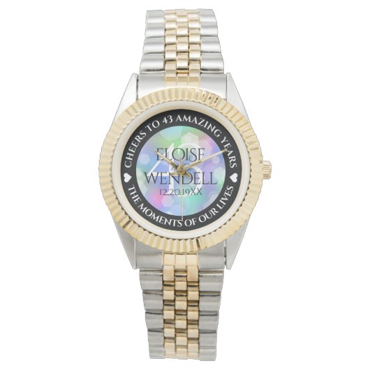 Elegant 43rd Opal Wedding Jubileum Celebration Horloge (Voorkant)
