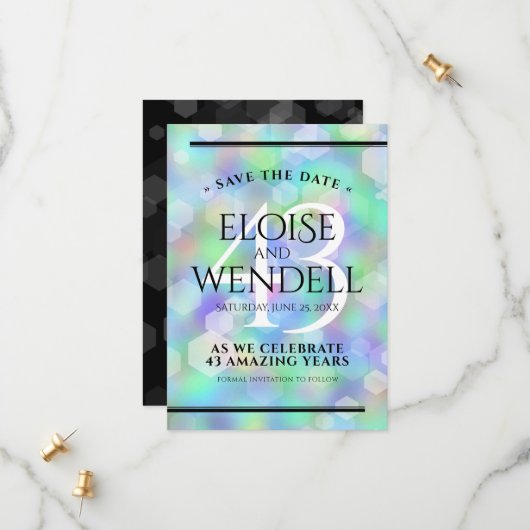 Elegant 43rd Opal Wedding Jubileum Celebration Save The Date (Voorkant / Achterkant in situ)