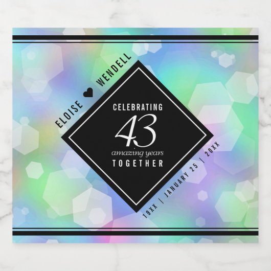 Elegant 43rd Opal Wedding Jubileum Celebration Sparkling Wijnetiket (Enkel label)