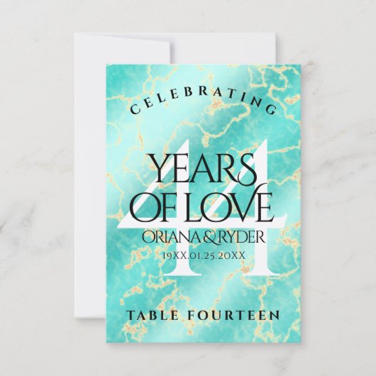 Elegant 44th Turquoise Wedding Jubileum Bedankkaart (Voorkant)