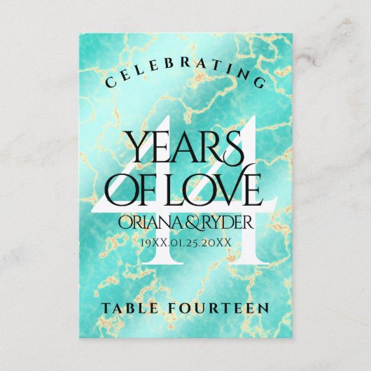 Elegant 44th Turquoise Wedding Jubileum Bedankkaart (Voorkant)