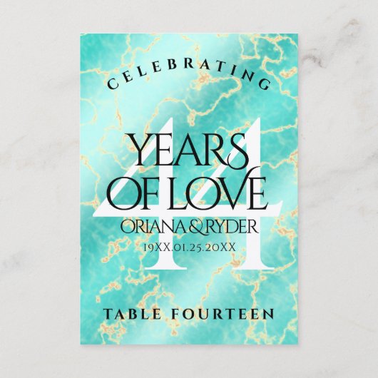 Elegant 44th Turquoise Wedding Jubileum Bedankkaart (Achterkant)