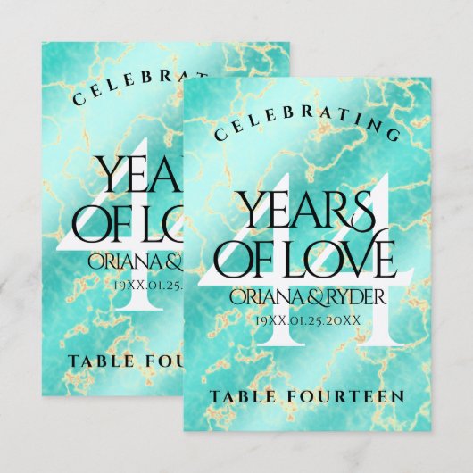 Elegant 44th Turquoise Wedding Jubileum Bedankkaart (Voorkant / Achterkant)