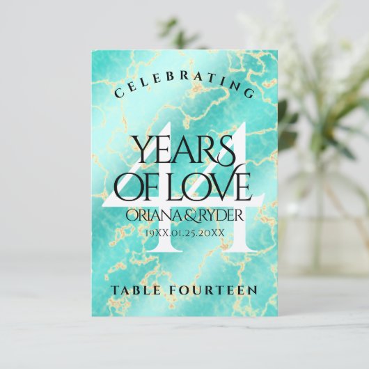 Elegant 44th Turquoise Wedding Jubileum Bedankkaart (Staand voorkant)