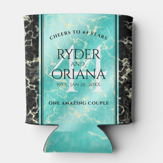 Elegant 44th Turquoise Wedding Jubileum Blikjeskoeler (Achterkant)