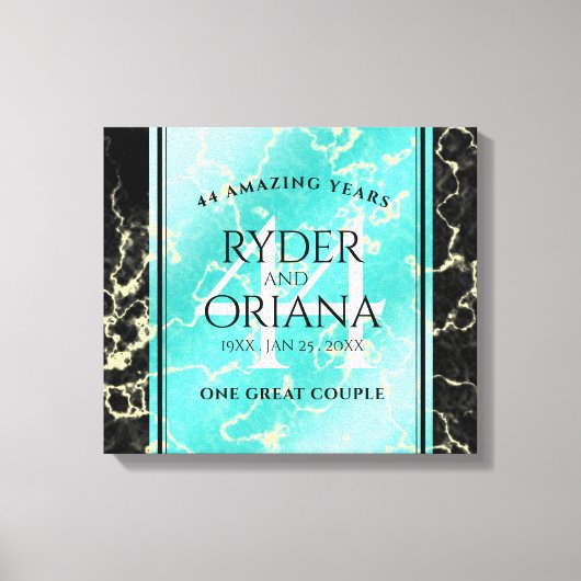 Elegant 44th Turquoise Wedding Jubileum Canvas Afdruk (Voorkant)