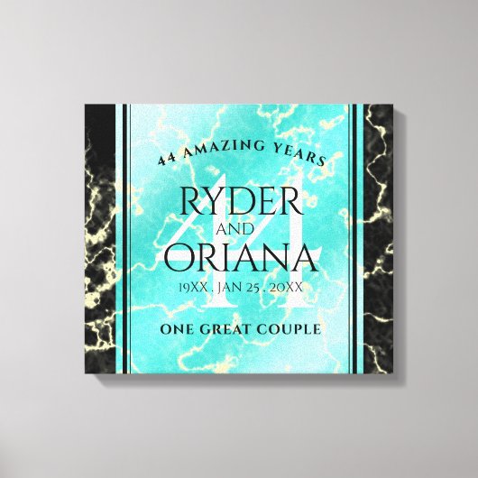 Elegant 44th Turquoise Wedding Jubileum Canvas Afdruk (Voorkant)