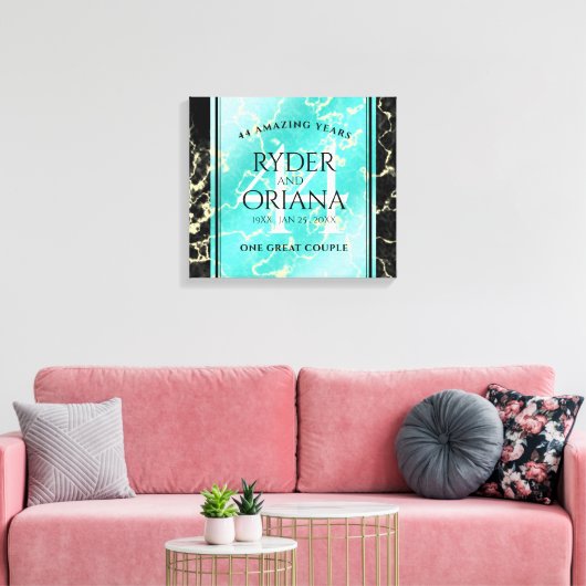 Elegant 44th Turquoise Wedding Jubileum Canvas Afdruk (Insitu (Woonkamer))