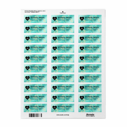 Elegant 44th Turquoise Wedding Jubileum Etiket (Full Sheet)