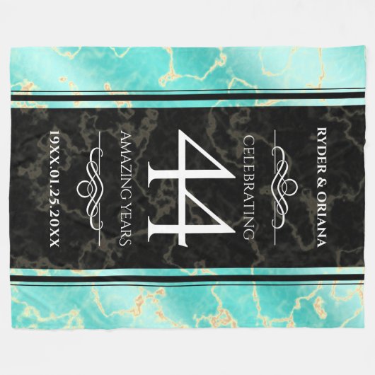 Elegant 44th Turquoise Wedding Jubileum Fleece Deken (Voorkant (Horizontaal))