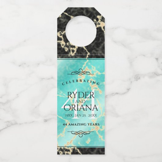 Elegant 44th Turquoise Wedding Jubileum Flessenhanger (Achterkant)