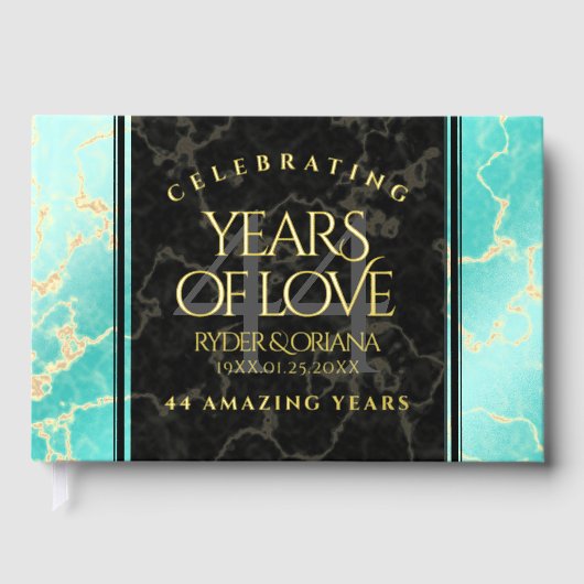 Elegant 44th Turquoise Wedding Jubileum Gastenboek (Voorkant)