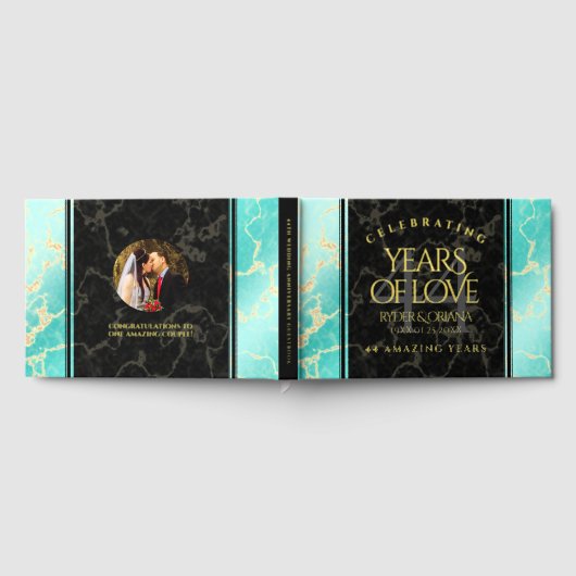 Elegant 44th Turquoise Wedding Jubileum Gastenboek (Volledig)