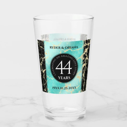 Elegant 44th Turquoise Wedding Jubileum Glas (Achterkant)