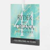 Elegant 44th Turquoise Wedding Jubileum Glas Ornament (Voorkant links)