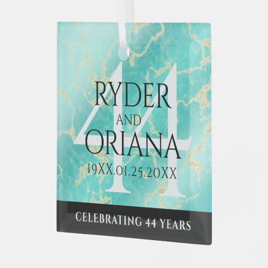 Elegant 44th Turquoise Wedding Jubileum Glas Ornament (Voorkant links)