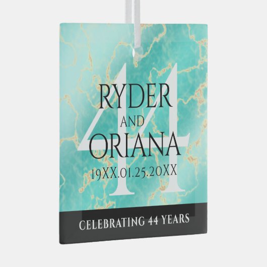 Elegant 44th Turquoise Wedding Jubileum Glas Ornament (Voorkant Rechts)