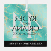 Elegant 44th Turquoise Wedding Jubileum Glas Ornament (Achterkant)