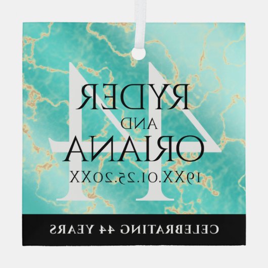 Elegant 44th Turquoise Wedding Jubileum Glas Ornament (Achterkant)