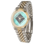 Elegant 44th Turquoise Wedding Jubileum Horloge (Gekanteld)