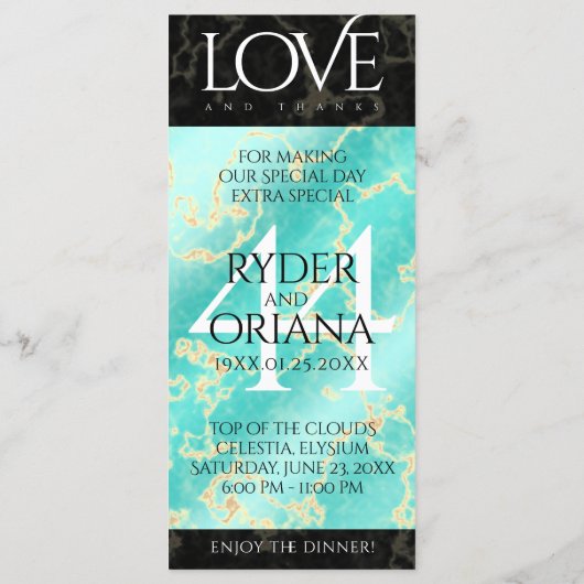 Elegant 44th Turquoise Wedding Jubileum Menu (Achterkant)