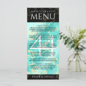 Elegant 44th Turquoise Wedding Jubileum Menu (Staand voorkant)