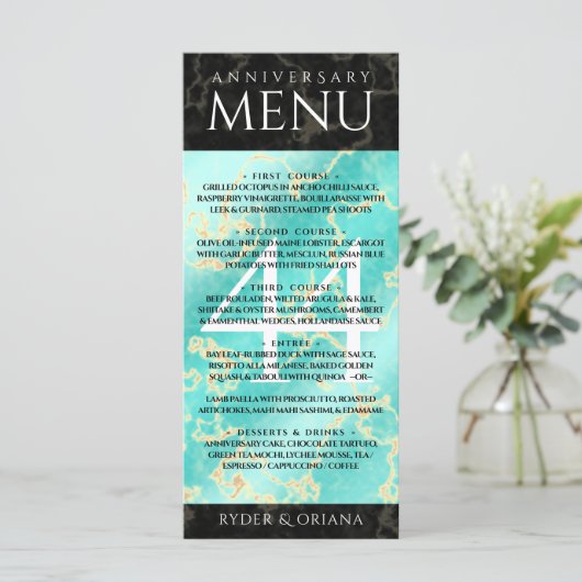 Elegant 44th Turquoise Wedding Jubileum Menu (Staand voorkant)