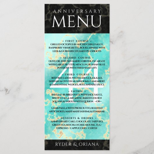 Elegant 44th Turquoise Wedding Jubileum Menu (Voorkant)