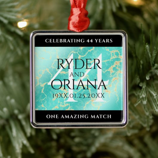 Elegant 44th Turquoise Wedding Jubileum Metalen Ornament (Boom)