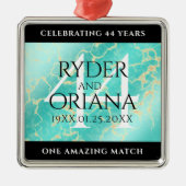 Elegant 44th Turquoise Wedding Jubileum Metalen Ornament (Voorkant)