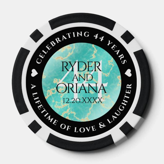 Elegant 44th Turquoise Wedding Jubileum Poker Chips (Achterkant)