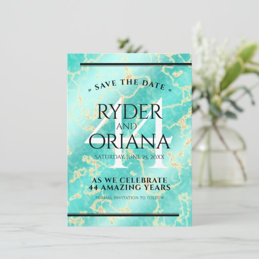 Elegant 44th Turquoise Wedding Jubileum Save The Date (Staand voorkant)